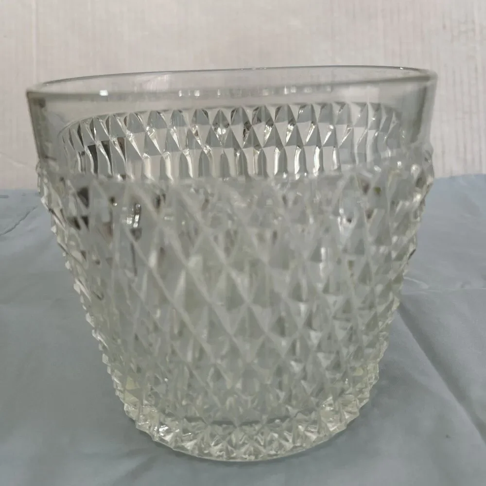 VINTAGE INDIANA GLASS CLEAR DIAMOND POINT ICE BUCKET